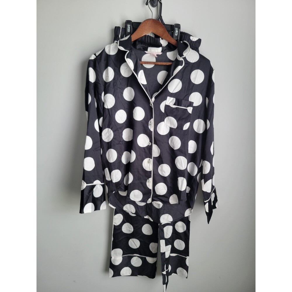 Victoria's Secret Satin Polka Dot Pajama Set Black And White XS